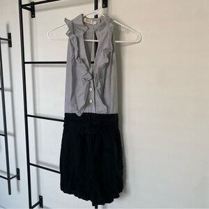Anthropologie Black and Gray Ruffled Jumpsuit